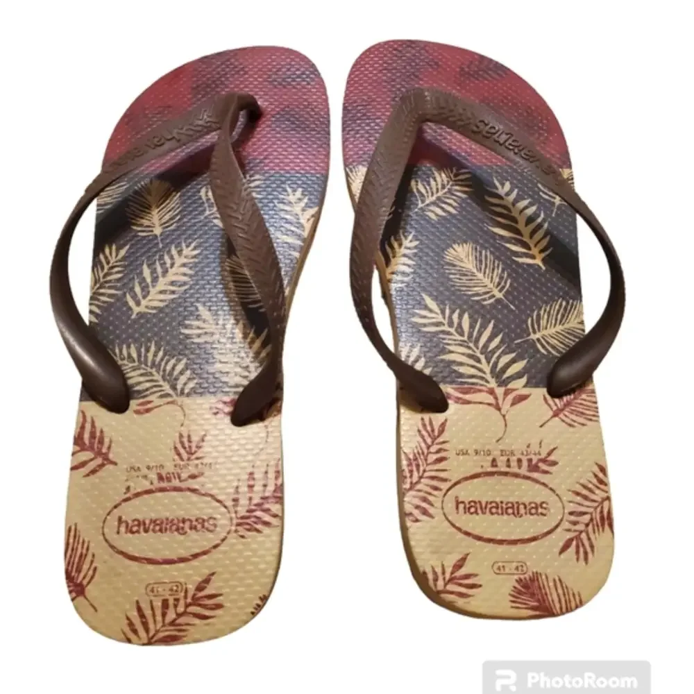 Havaianas‎ Men's Aloha Brown Red Hibiscus Flip Flop Sandals Size 9/10
